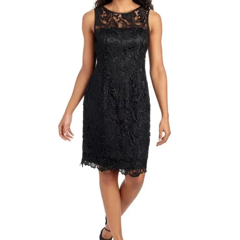 Adrianna Papell Black Lace Cocktail Sheath Dress. Size 6. Great condition!
